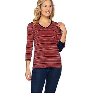 Susan Graver Printed Liquid Knit 3/4 Sleeve Patterned Top 2X